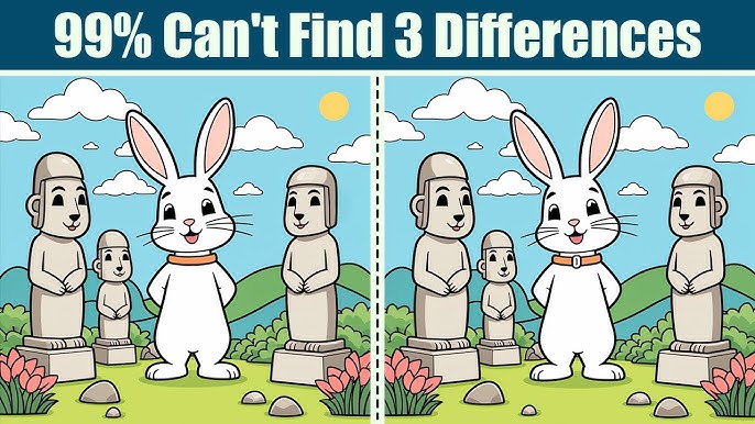 99% Can’t Find 3 Differences: The Bunny and Statues Puzzle Challenge