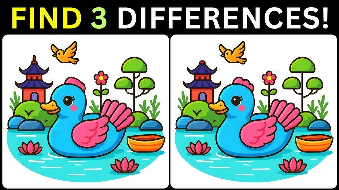 Test Your Brainpower: Can You Find the 3 Differences in This Duck Pond Puzzle?