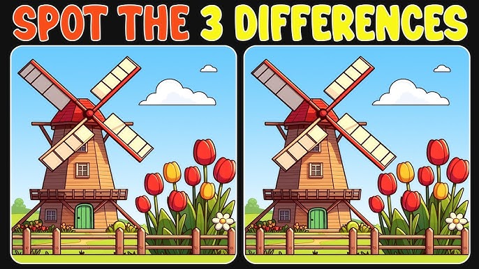 Spot the 3 Differences: Windmill and Tulips Puzzle