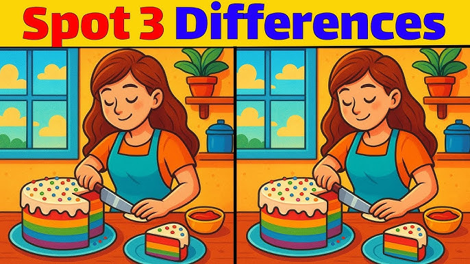 Spot the Differences: Can You Find the 3 Hidden Changes in the Cake Cutting Image?