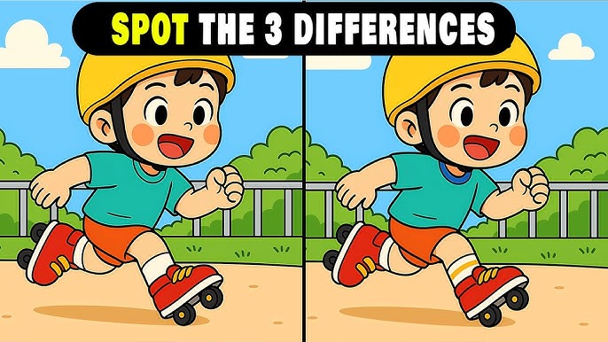 H1: Can You Spot the 3 Differences? Test Your Eyesight with This Fun Roller-Skating Puzzle!